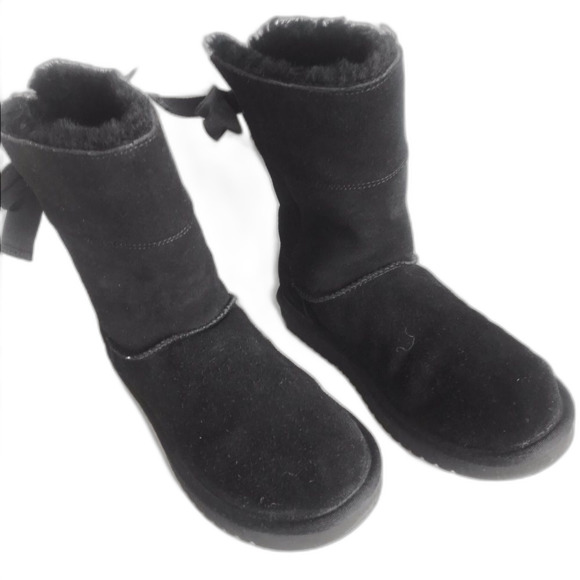 Koolaburra UGG Womens Andrah Tie Back Black Suede Sheepskin Boots Mid-Calf Sz. 8 - Picture 2 of 16